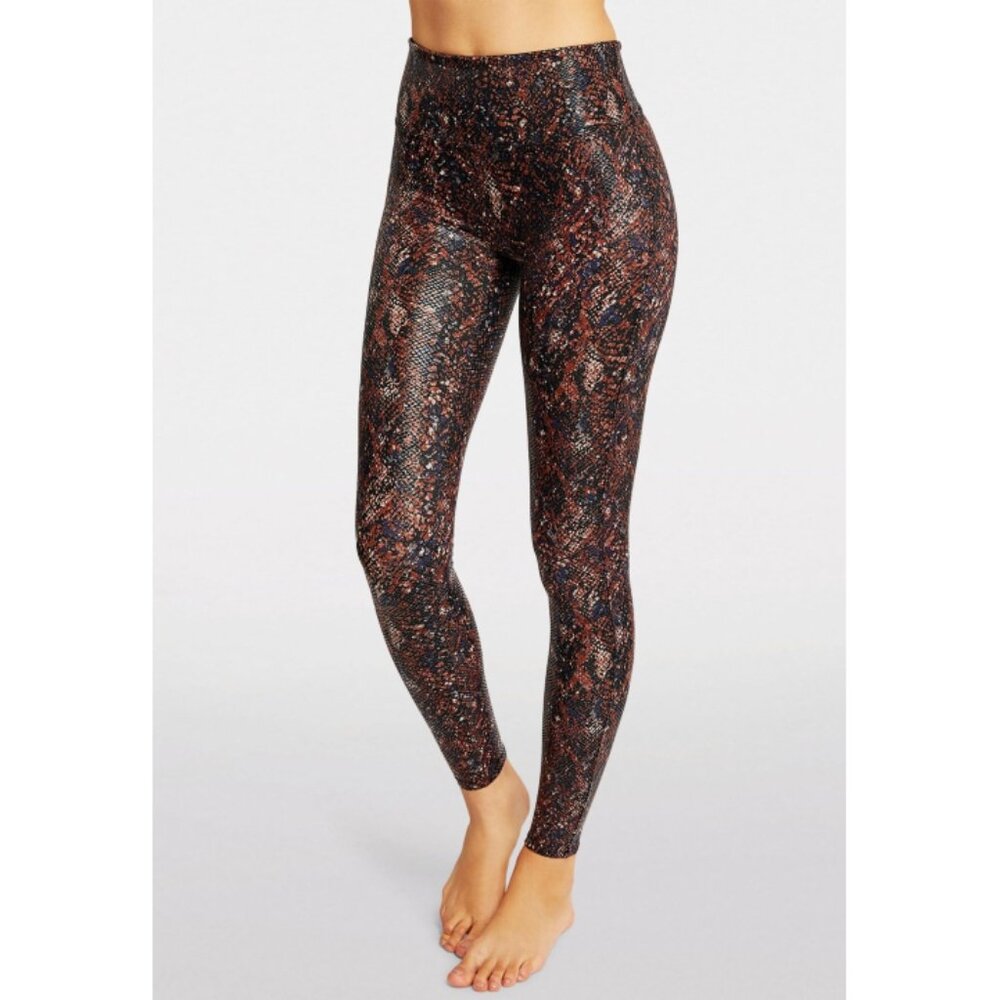 Spanx Faux Leather Snake Shine Leggings Mocha Reptile Gator Croc Edgy Shiny Pant